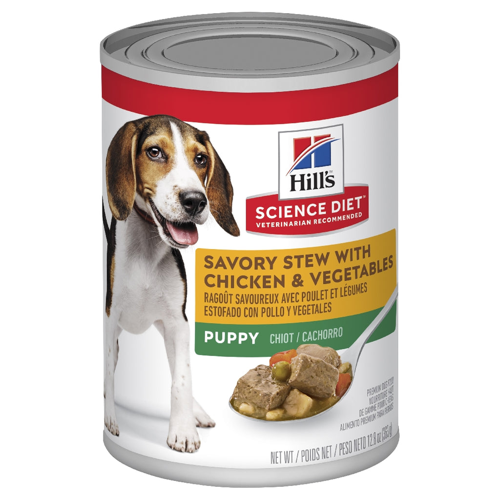 HILLS DOG CAN PUPPY SAVORY STEW WITH CHICKEN AND VEG 363G