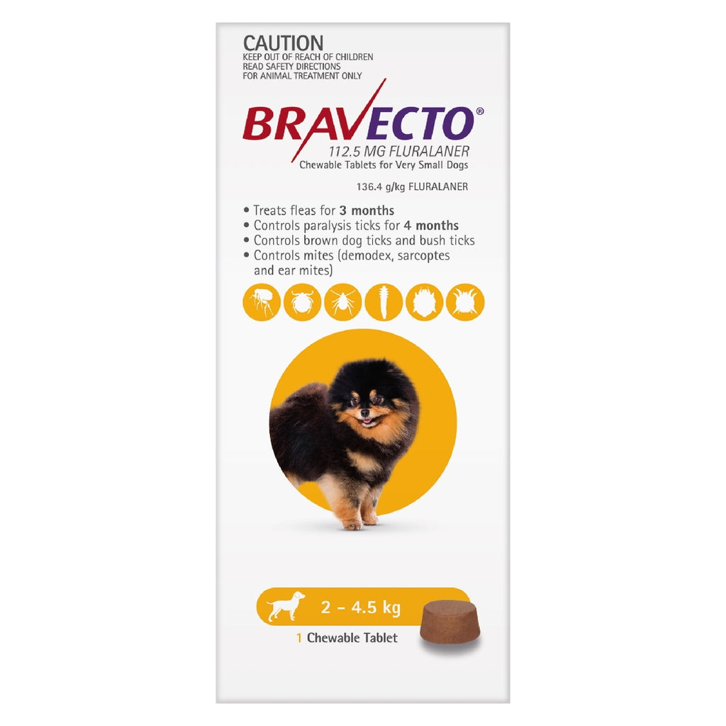 BRAVECTO DOG CHEWABLE YELLOW 2-4.5 KG 1 TABLET