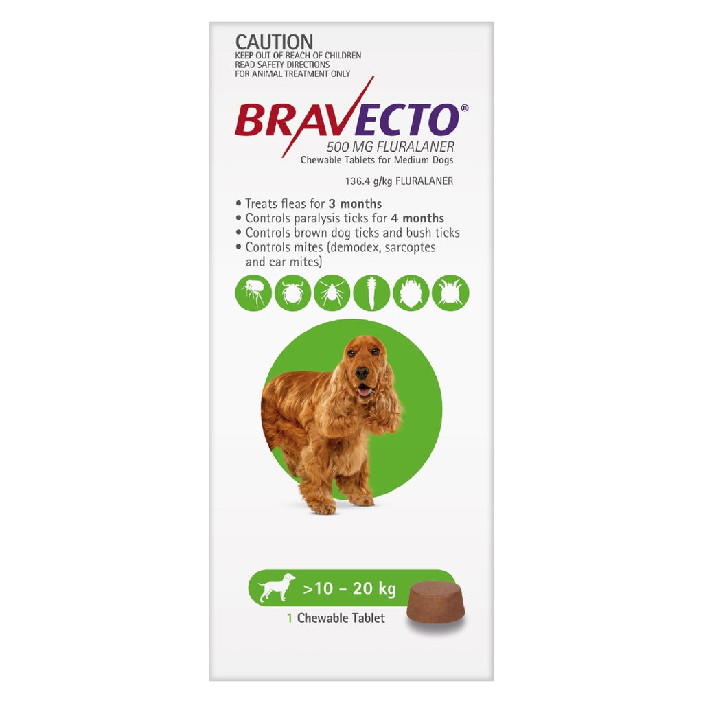 BRAVECTO DOG CHEWABLE GREEN 10-20 KG 1 TABLET