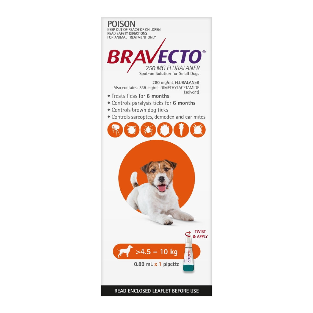 BRAVECTO DOG SPOT-ON 4.5-10KG ORANGE