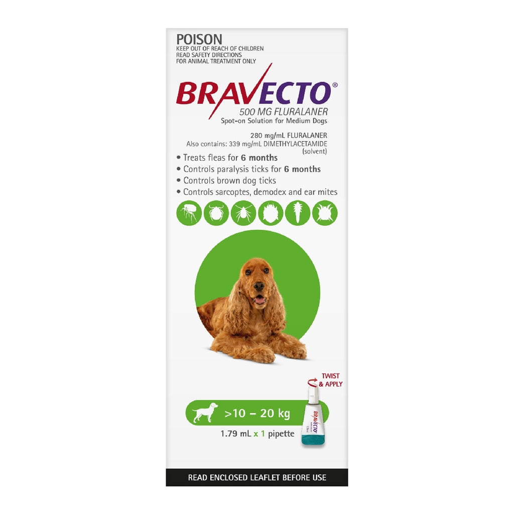 BRAVECTO DOG SPOT-ON 10-20KG GREEN 