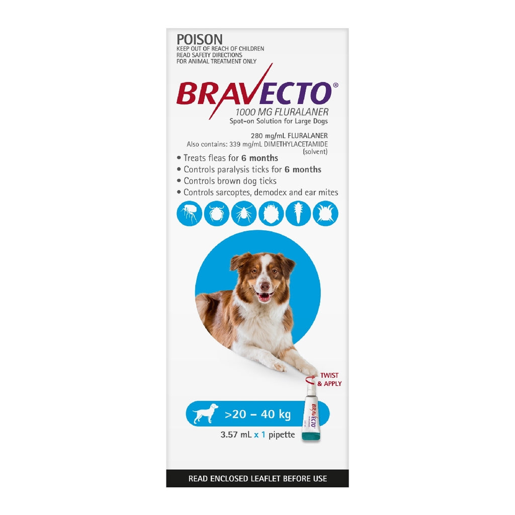 BRAVECTO DOG SPOT-ON 20-40KG BLUE