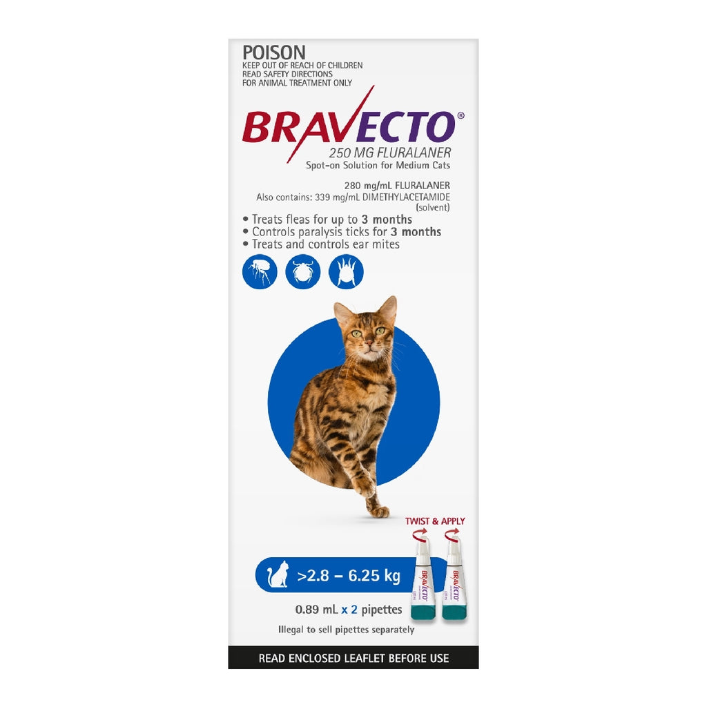 BRAVECTO CAT SPOT-ON 2.8 - 6.25 KG BLUE 2PK