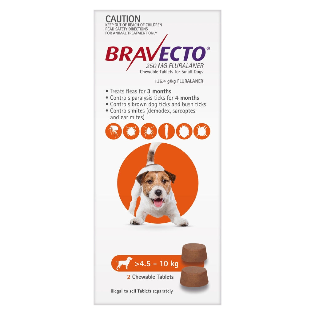 BRAVECTO DOG CHEWABLE ORANGE 4.5-10 KG 2 TABLETS