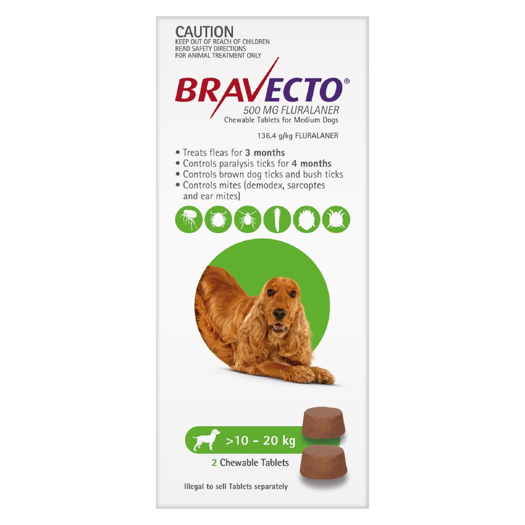 BRAVECTO DOG CHEWABLE GREEN 10-20 KG 2 TABLETS