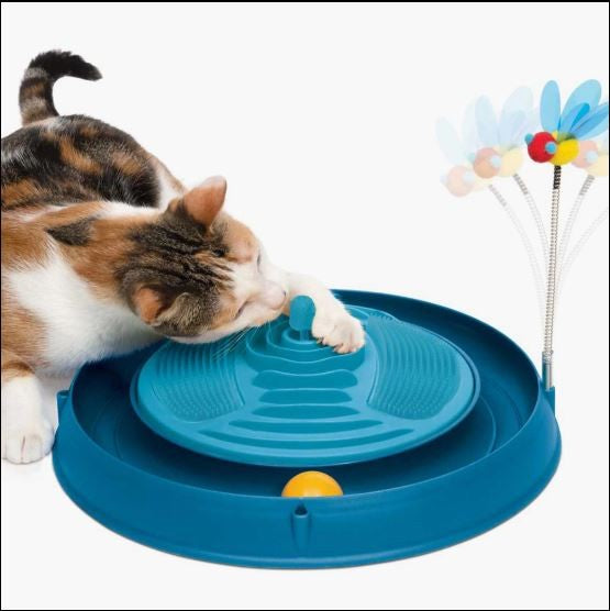 CATIT PLAY 3 IN 1 CIRCUIT BALL TOY WITH CATNIP MASSAGER (BLUE)