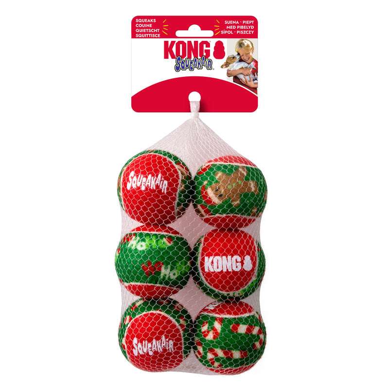 KONG XMAS HOLIDAY SQUEAKAIR® BALLS 6PK 2025 [SZ:MED]