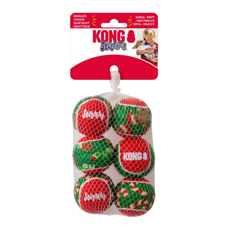 KONG XMAS HOLIDAY SQUEAKAIR® BALLS 6PK 2025 [SZ:SML]