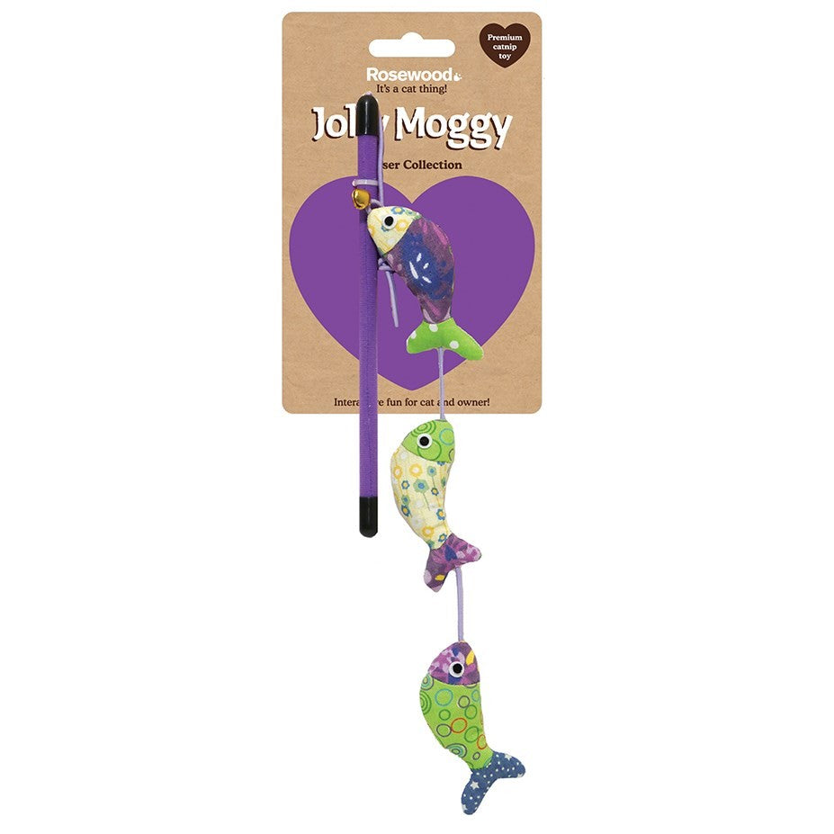 ROSEWOOD JOLLY MOGGY PATCHWORK FISH TEASER WAND CAT TOY