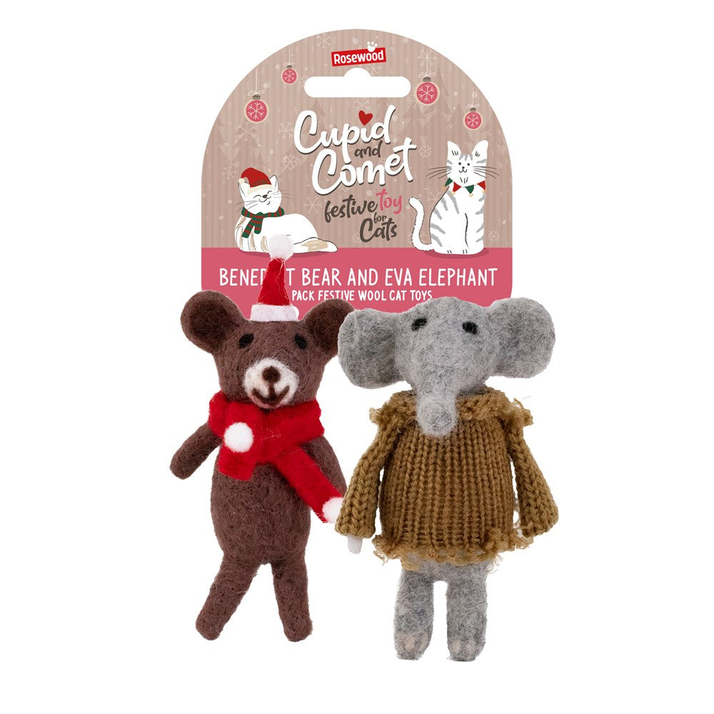 CUPID AND COMET XMAS BENEDICT BEAR AND EVA ELEPHANT DUO CAT TOYS