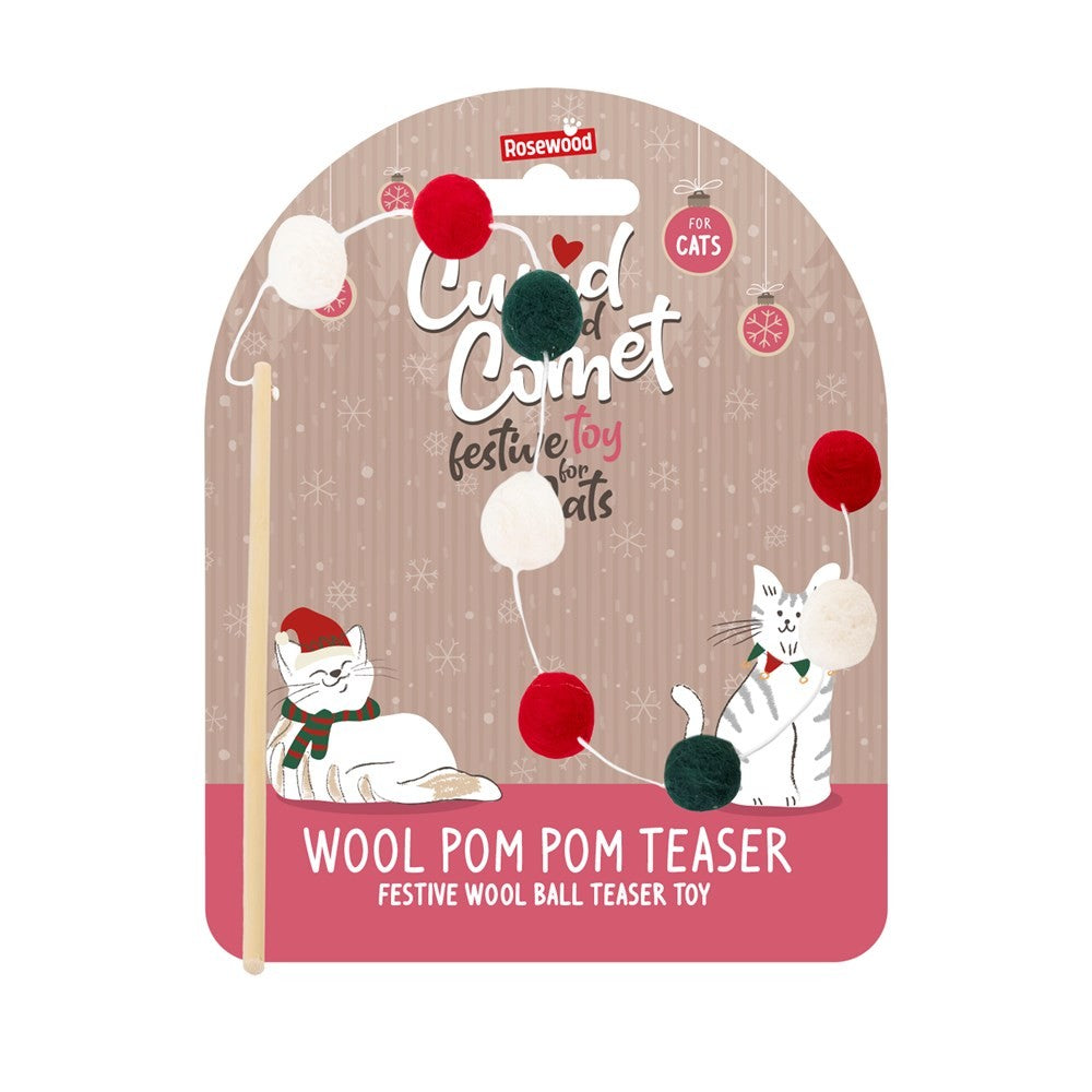 CUPID AND COMET XMAS WOOL POM POM TEASER WAND CAT TOY