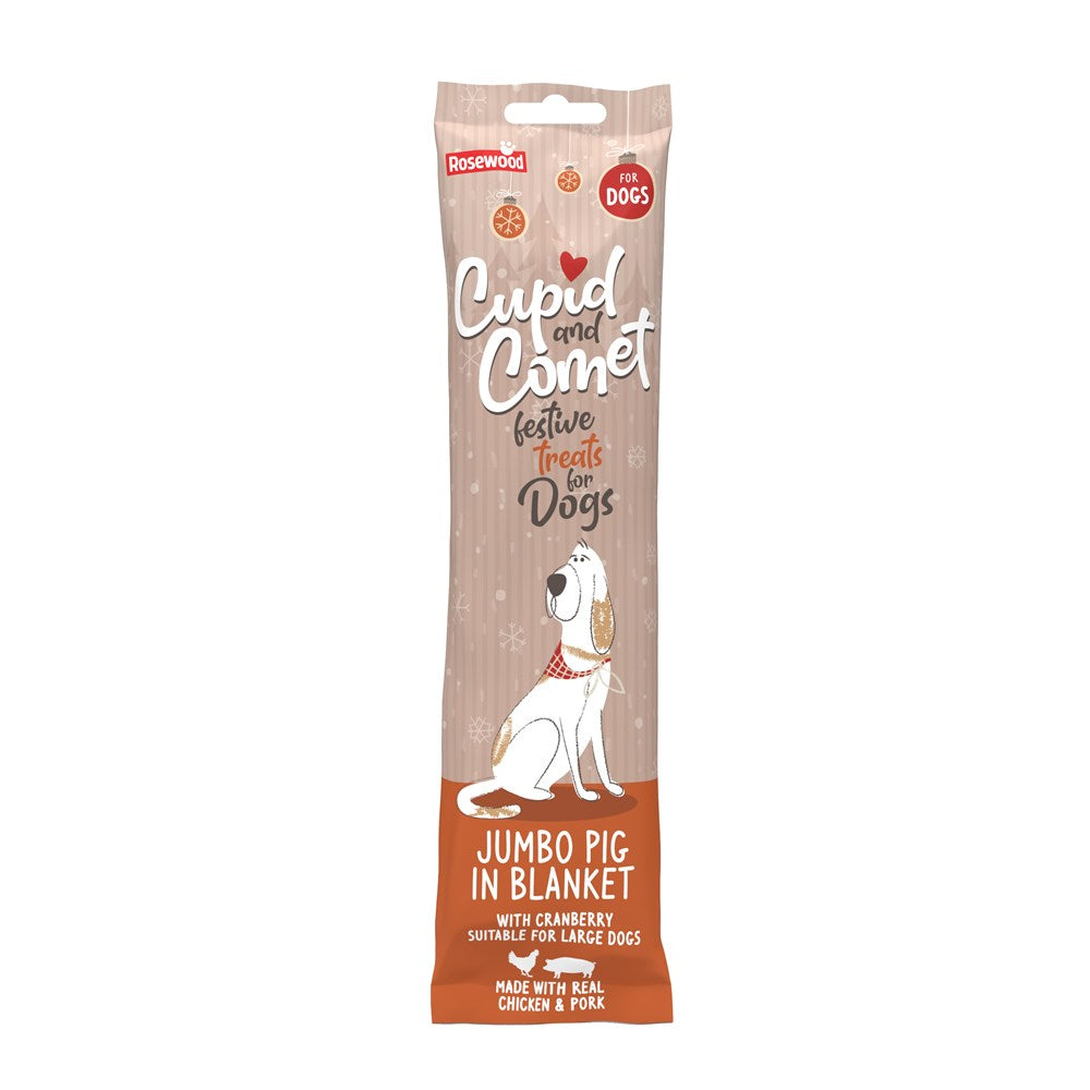 CUPID AND COMET XMAS FESTIVE JUMBO PIG IN BLANKET  DOG TREAT 90G