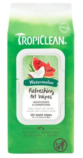 TROPICLEAN REFRESHING PET WIPES WATERMELON 100PK