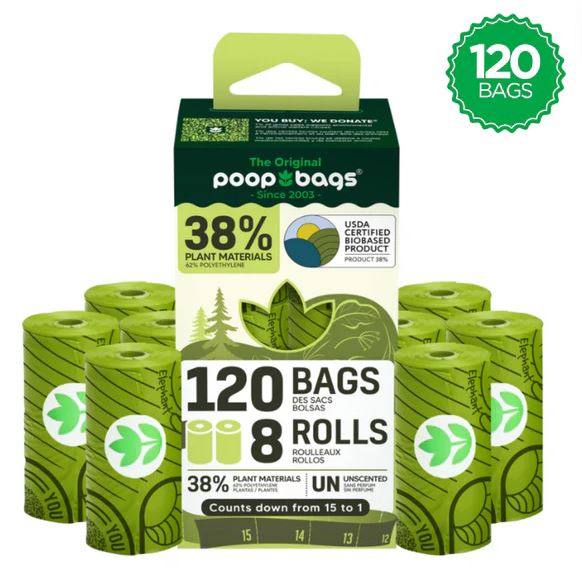 THE ORIGINAL POOP BAGS COUNTDOWN ROLL WITH 38% PLANT BASED MATERIALS 8PK