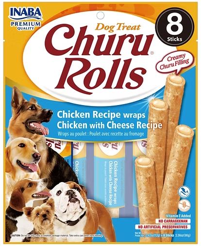 INABA CHURU ROLLS CHICKEN AND CHEESE DOG TREAT 96G (8PK)