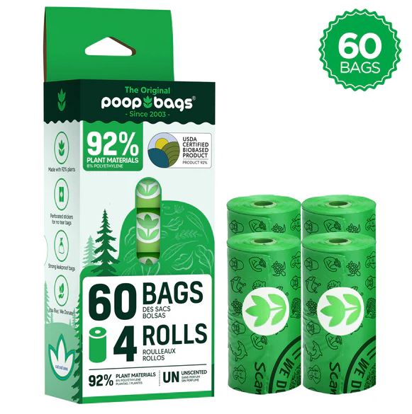 THE ORIGINAL POOP BAGS WITH 92% PLANT BASED MATERIAL 4PK