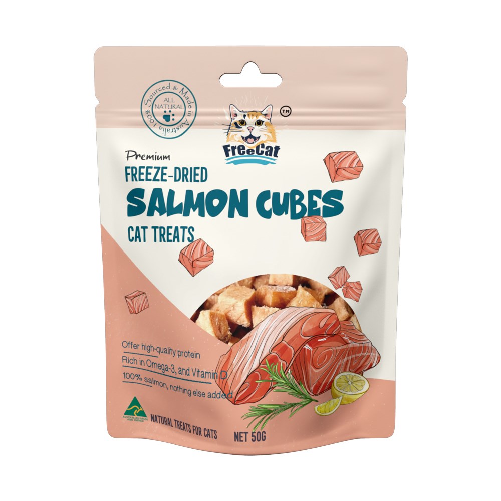 FREECAT FREEZE DRIED SALMON CUBES CAT TREATS 50G