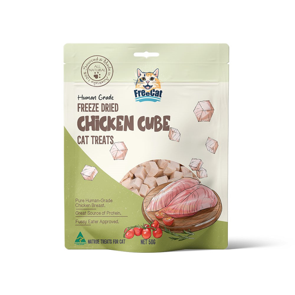 FREECAT FREEZE DRIED CHICKEN CUBES CAT TREATS 50G