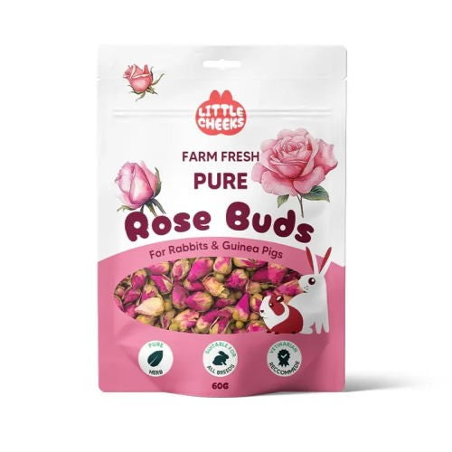 LITTLE CHEEKS FARM FRESH PURE ROSE BUDS TREAT FOR SMALL ANIMALS 60G