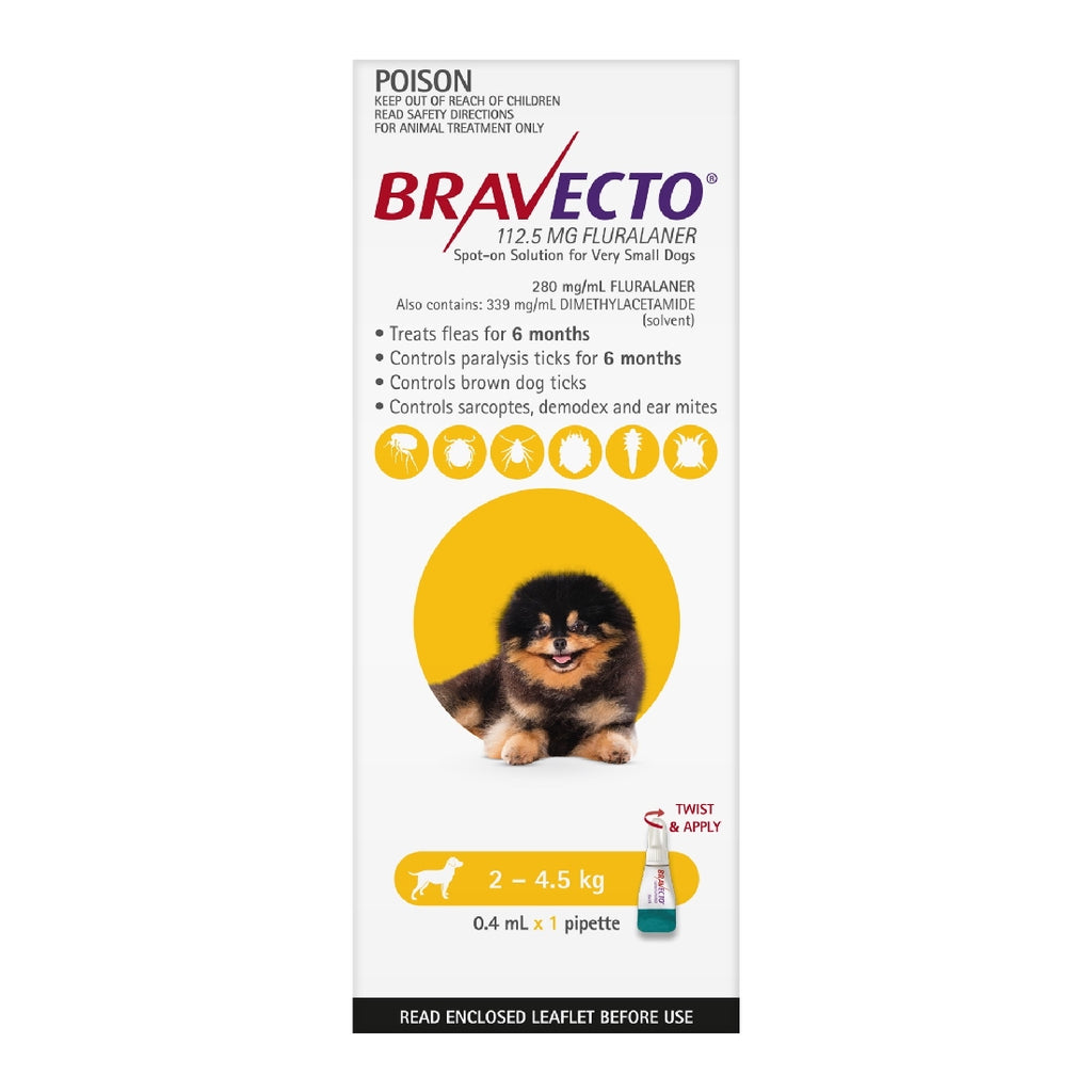 BRAVECTO DOG SPOT-ON 2-4.5KG YELLOW