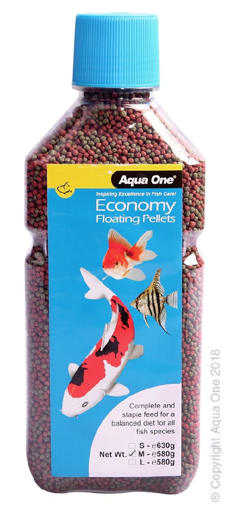 AQUA ONE ECONOMY GOLDFISH AND KOI PELLETS 2MM [WGT:580G]