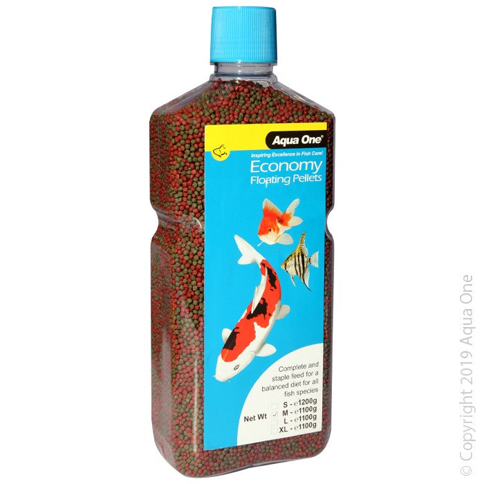 AQUA ONE ECONOMY GOLDFISH AND KOI PELLETS 2MM [WGT:1.1KG]