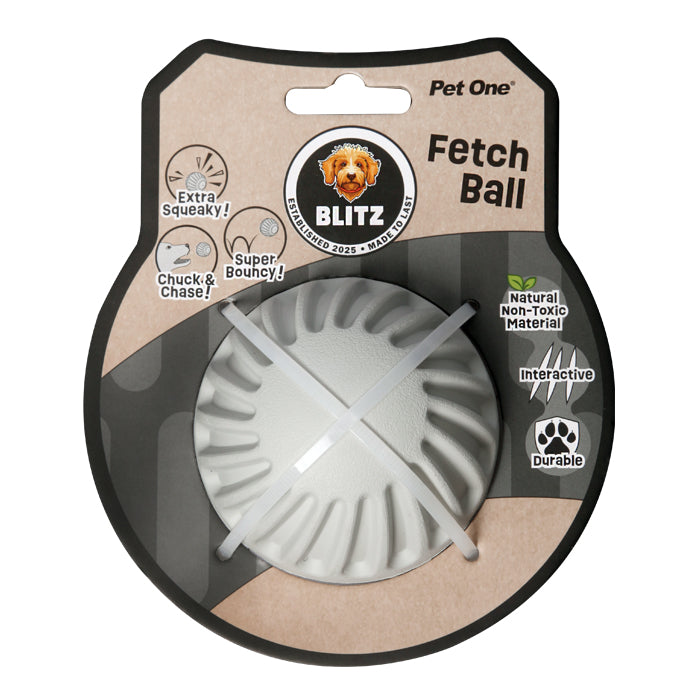 BLITZ RUBBER FETCH BALL GREY DOG TOY [SZ:MED]