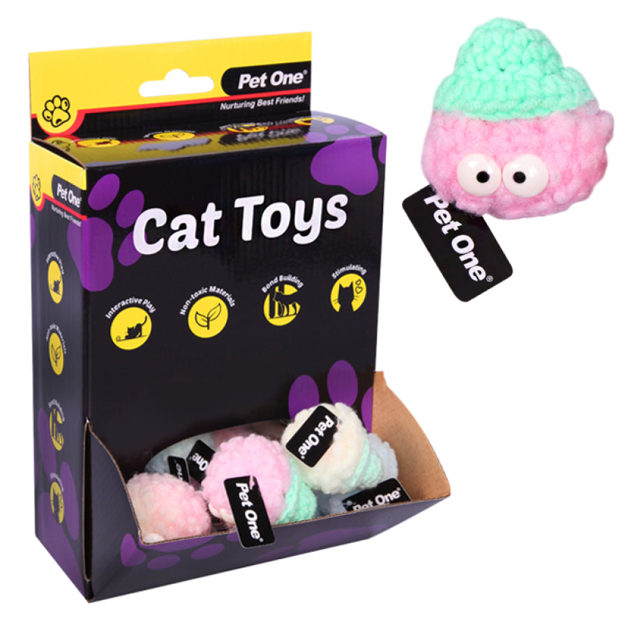PET ONE FUZZY BALL WITH EYES CAT TOY 5CM