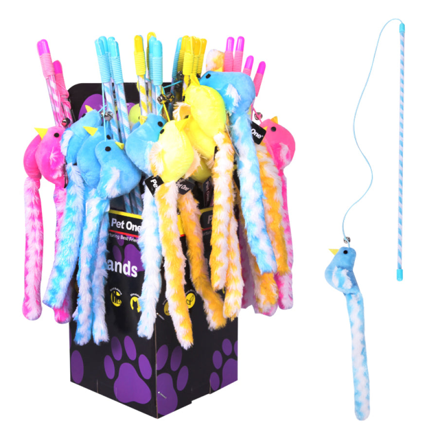 PET ONE CAT WAND BIRD WITH BELL AND CRINKLE 45CM