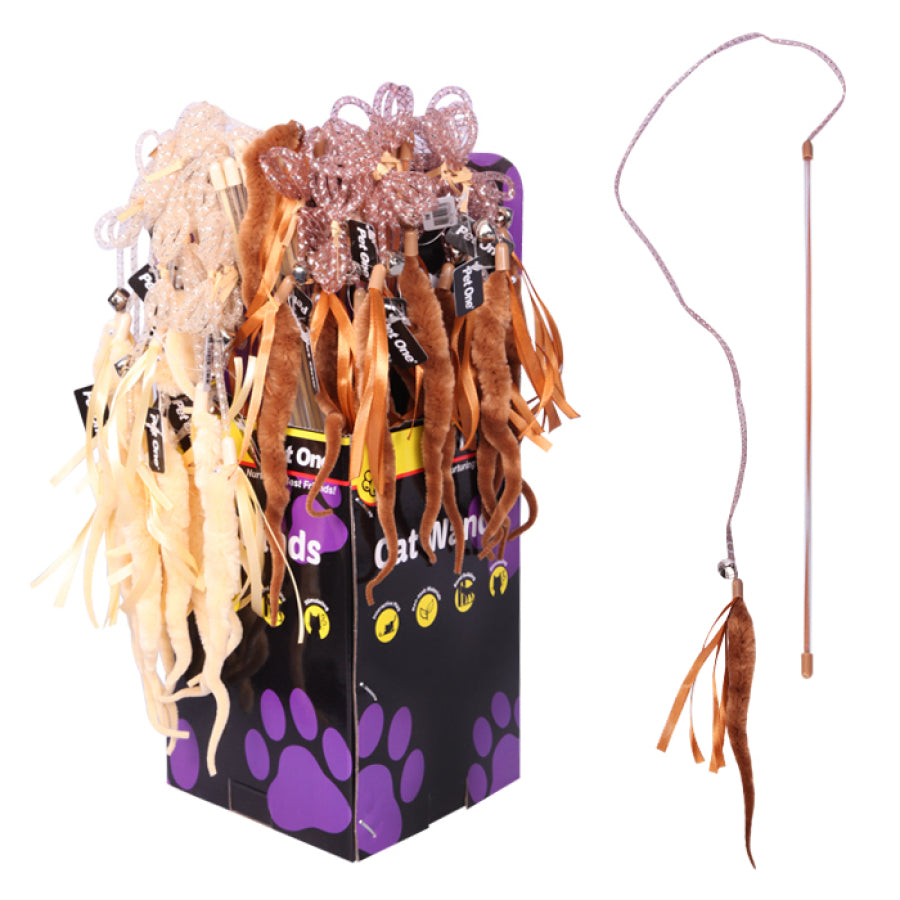 PET ONE CAT WAND WORM WITH BELL AND RIBBON 41.5CM