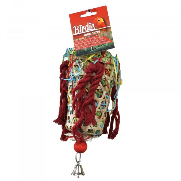 BIRDIE RED AND BLUE RATTAN LANTERN WITH BELL MED/LGE BIRD TOY