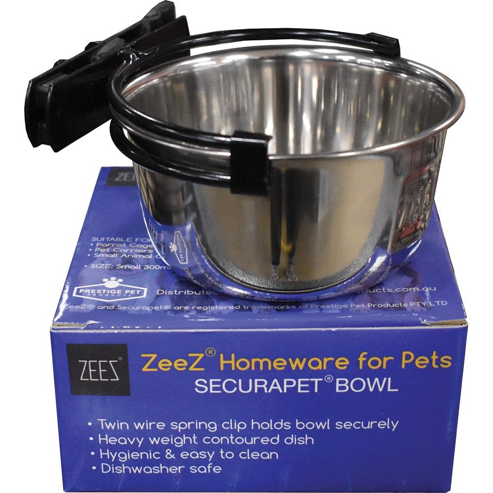 ZEEZ SECURAPET STAINLESS STEEL BOWL WITH HOLDER SMALL 300ML