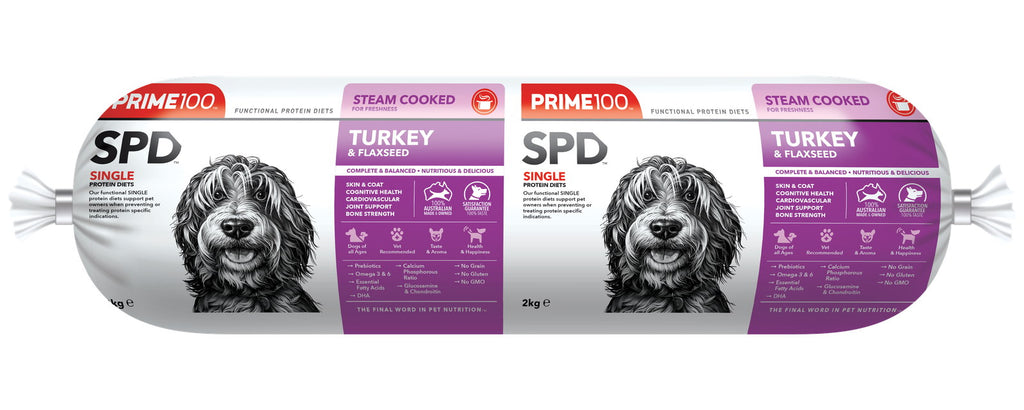PRIME100 SPD TURKEY AND FLAXSEED ROLL 2KG [WGT:2KG]