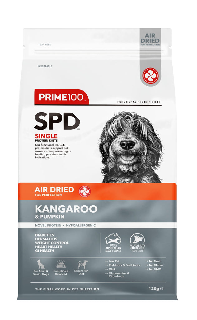 PRIME100 SPD AIR DRIED KANGAROO AND PUMPKIN ADULT DOG FOOD [WGT:120G]