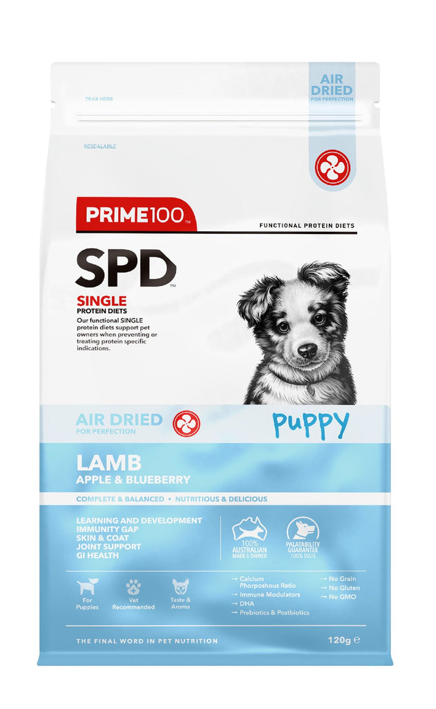 PRIME100 SPD AIR DRIED LAMB, APPLE AND BLUEBERRY PUPPY DOG FOOD [WGT:120G]