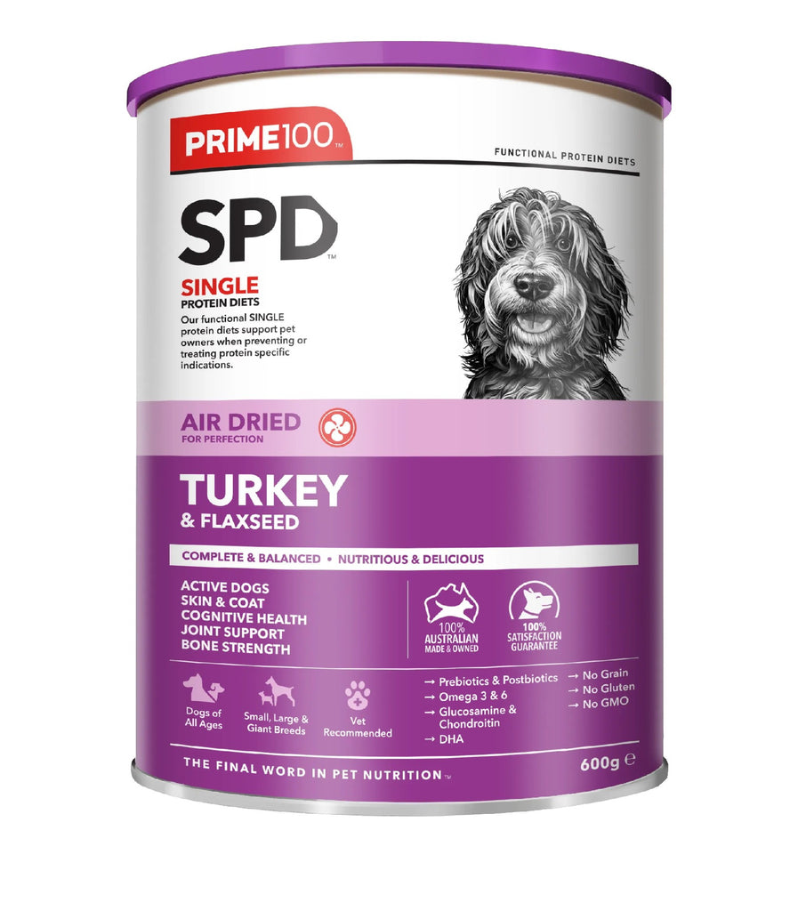 PRIME100 SPD AIR DRIED TURKEY AND FLAXSEED ADULT DOG FOOD [WGT:600G]