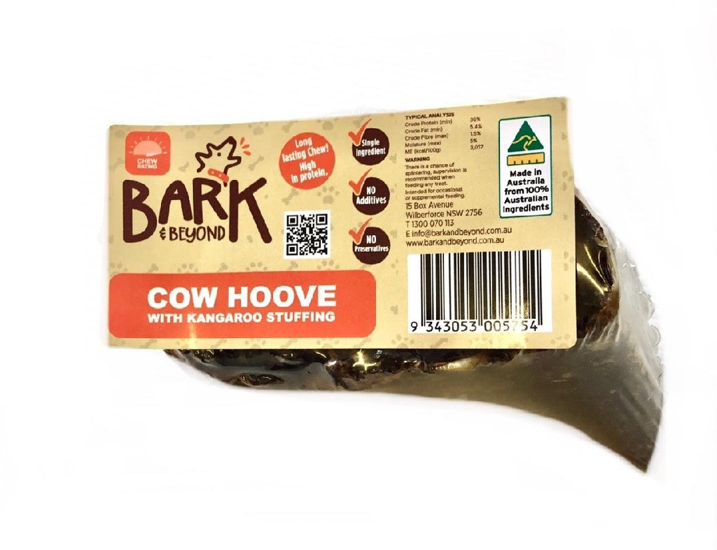 BARK AND BEYOND COW HOOF WITH KANGAROO STUFFING DOG TREAT