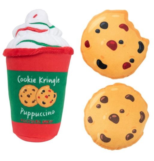 XMAS DOG TOY FUZZYARD COOKIE KRINGLE PUPPUCCINO & COOKIES 3pk