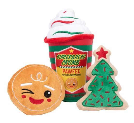 XMAS DOG TOY FUZZYARD GINGERCRUMB PAWFEE & COOKIES - 3PK