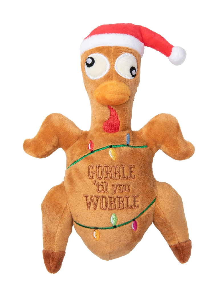 XMAS FUZZYARD GOBBLE TIL YOU WOBBLE TURKEY DOG TOY