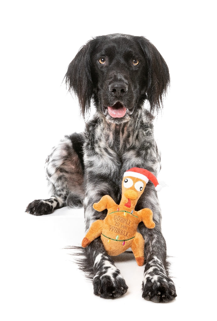 XMAS FUZZYARD GOBBLE TIL YOU WOBBLE TURKEY DOG TOY