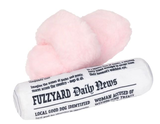 FUZZYARD FETCH MY SLIPPERS & PAPER DOG TOY 2PK