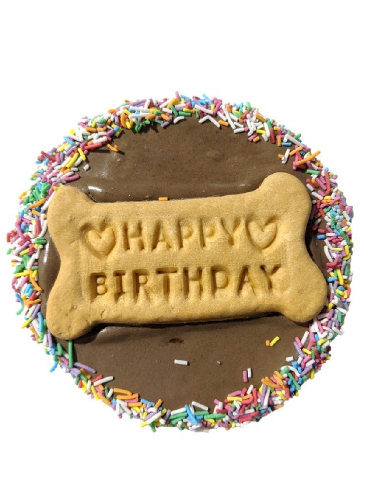 TREAT HUDS AND TOKE CAROB FROSTED DOGGY BIRTHDAY CAKE
