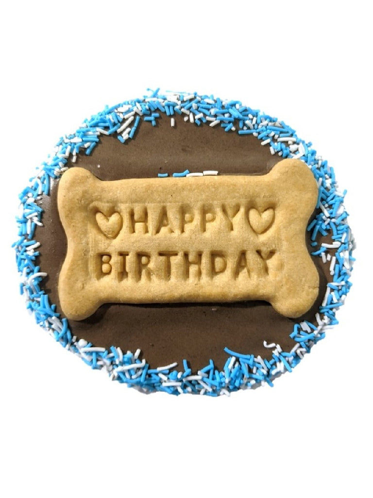 TREAT HUDS AND TOKE CAROB FROSTED DOGGY BIRTHDAY CAKE