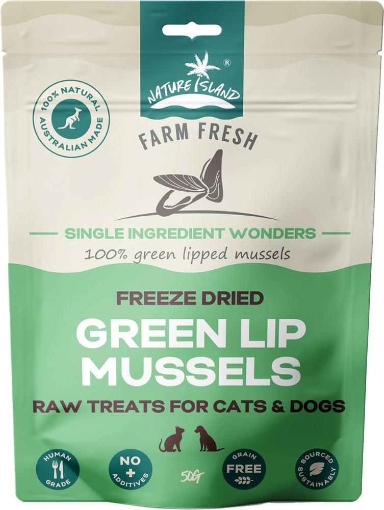 NATURE ISLAND FREEZE DRIED GREEN LIP MUSSELS RAW TREATS 50G 