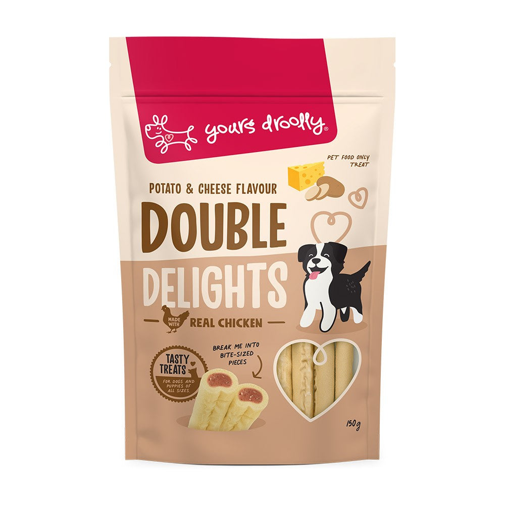 YOURS DROOLY DOUBLE DELIGHTS POTATO AND CHEESE MILKY STICKS 150G