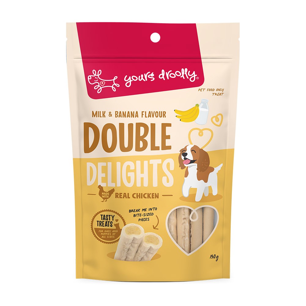 YOURS DROOLY DOUBLE DELIGHTS MILK AND BANANA MILKY STICKS 150G